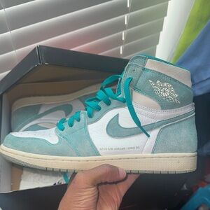 Jordan 1 High OG Turquoise and White Sneakers